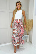 Multi Paisley Print Shirred Waist Maxi Skirt