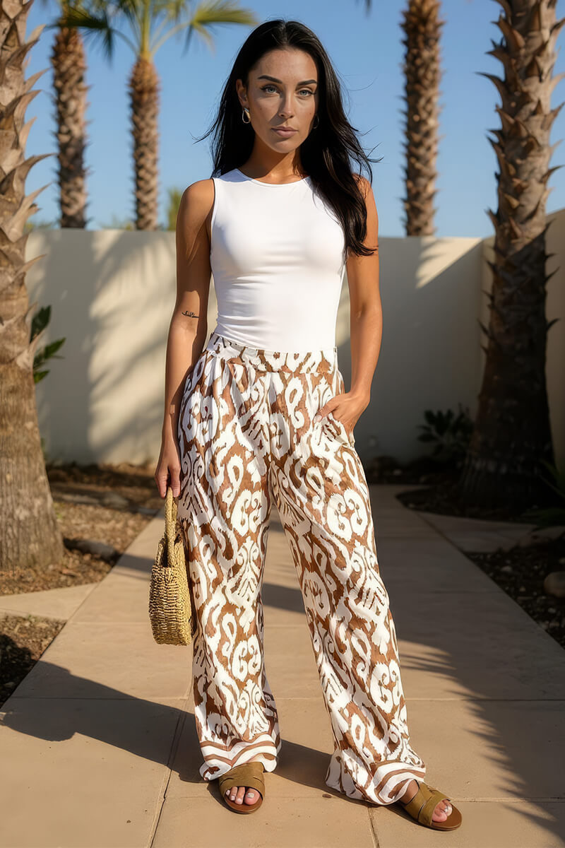 Multi Abstract Print Wide Leg Trousers