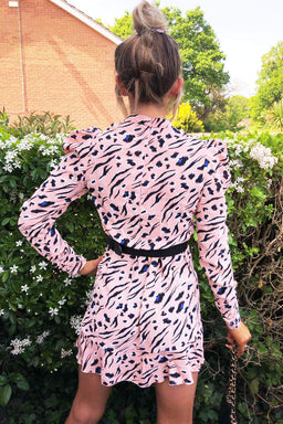 Pink Animal Print Puff sleeve Dress