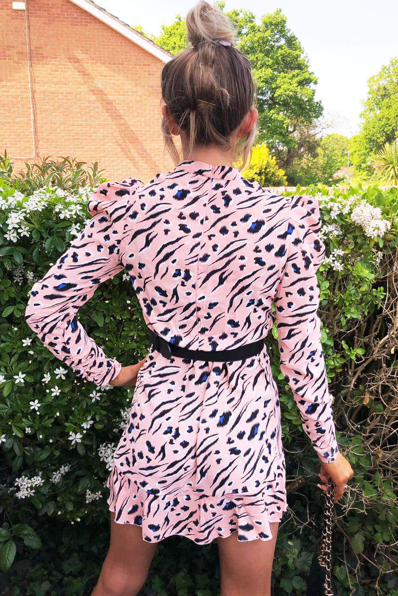 Pink Animal Print Puff sleeve Dress
