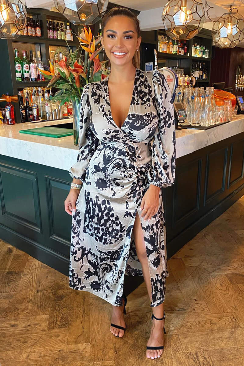 Multi Animal Print V Neck Split Leg Midi Dress