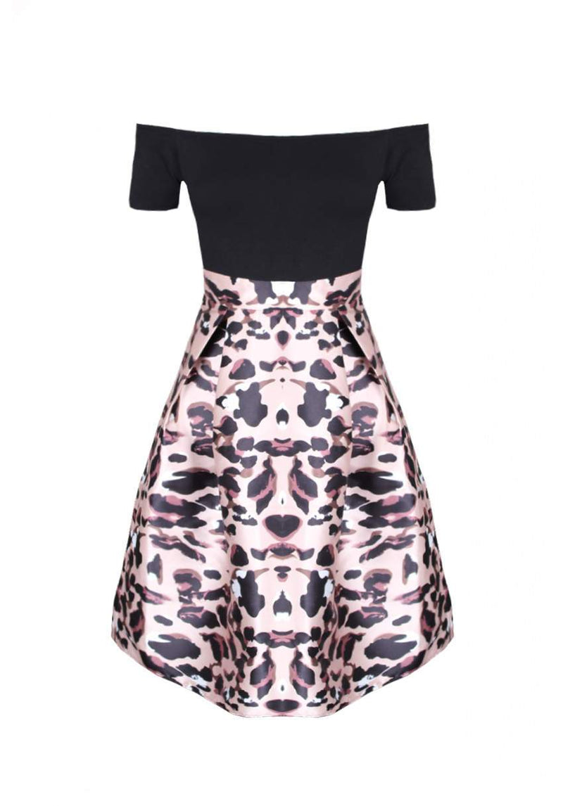 Animal Print 2 In 1 Off Shoulder Midi Dress