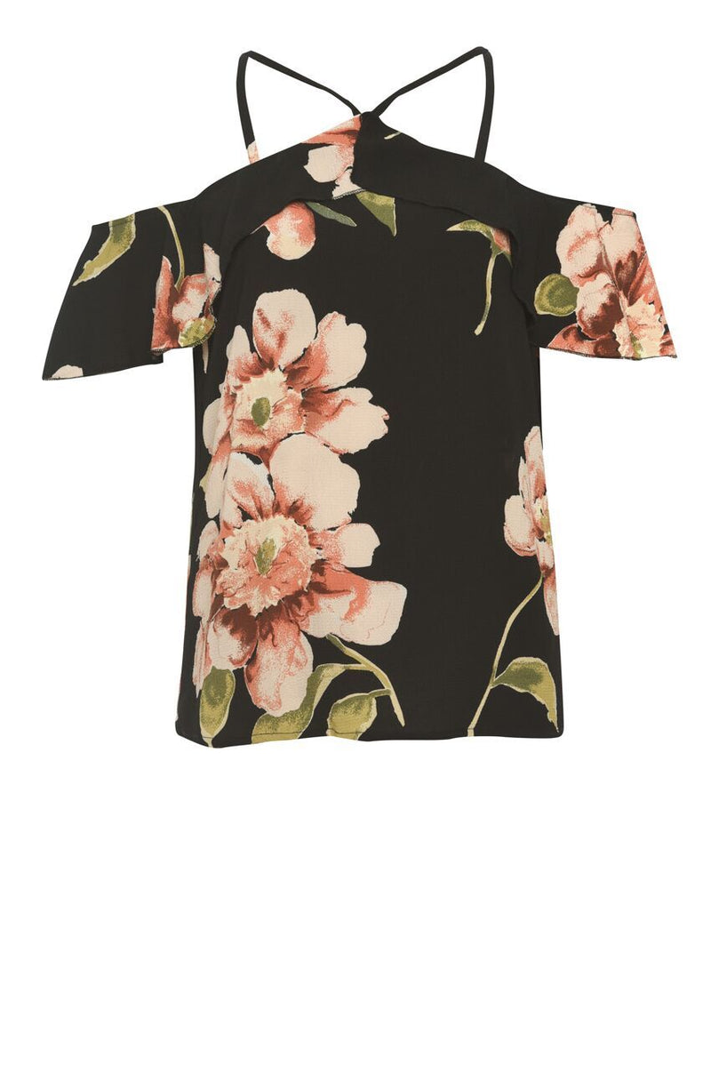 Black Floral Hatlerneck Top