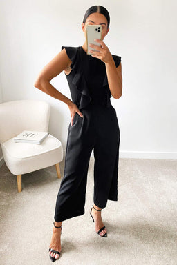 Black Frill Tie Culotte Jumpsuit