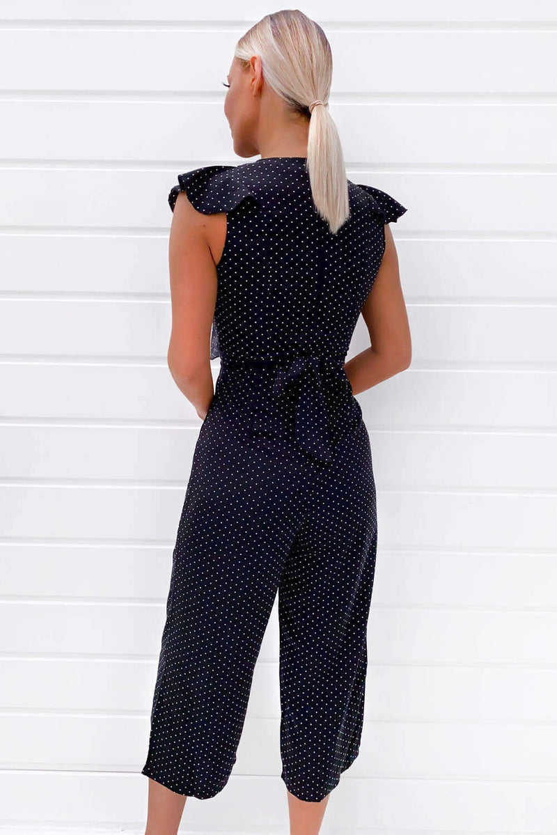 Black Polka Dot Frill Panel Jumpsuit