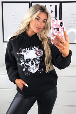 Black Skull Printed Hoodie