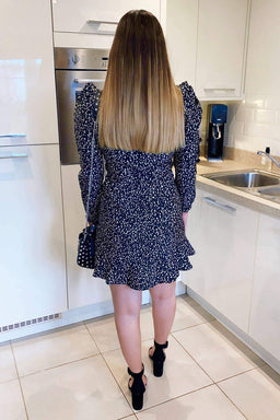 Black Printed Puff Sleeve Skater Dress