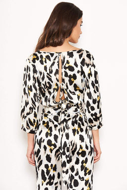 Cream Animal Print Cropped Blouse