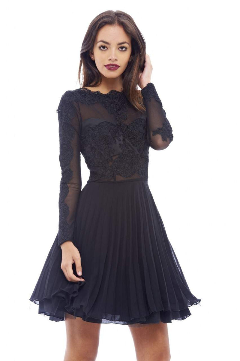 Lace Detail Pleated Skater Dress