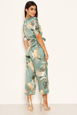 Duck Egg Floral Print Culotte Jumpsuit