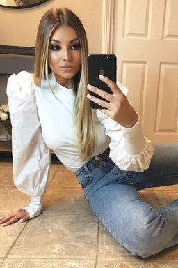 Cream Poplin Sleeve Knitted Top