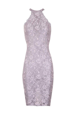 Grey Lace Cut In Neck Midi Dress
