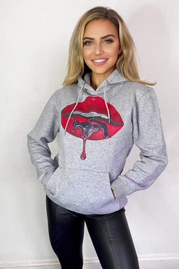 Grey Red Lips Hoodie