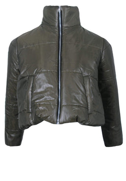 Khaki Wet Look Puffer Jacket
