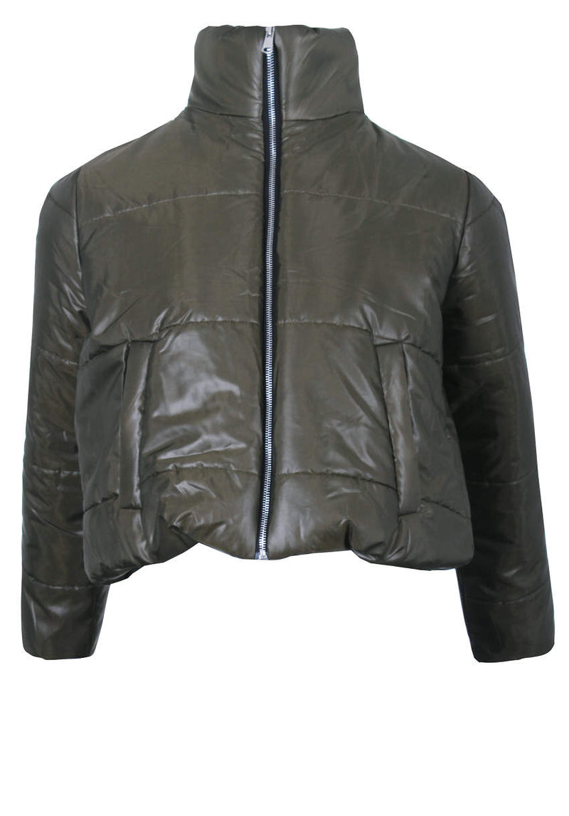 Khaki Wet Look Puffer Jacket