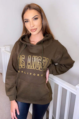 Khaki LA Gold Printed Hoodie