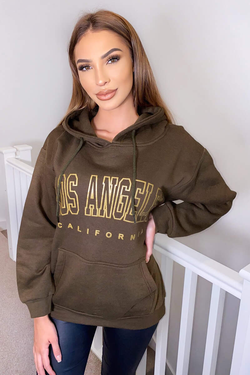 Khaki LA Gold Printed Hoodie