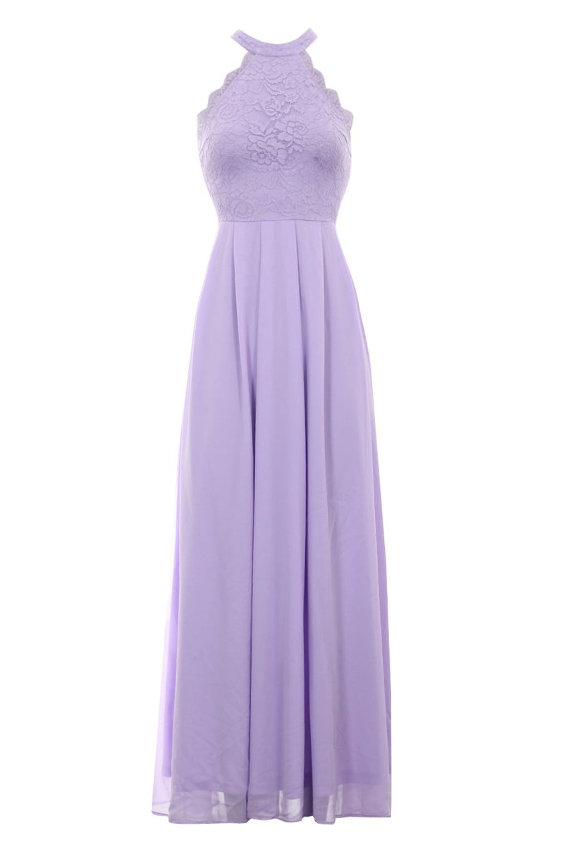 Lilac Lace Choker Neck Maxi Dress