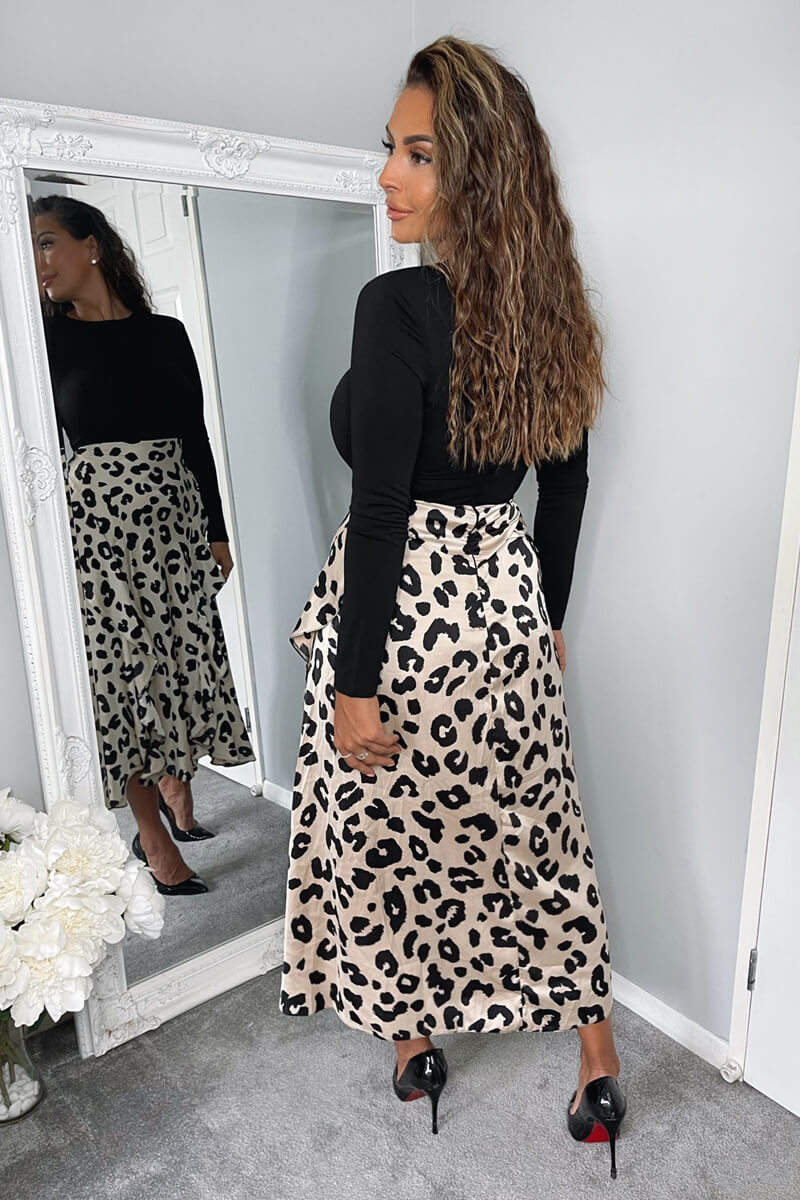 Multi Animal Print 2 in 1 Long Sleeve Midi Dress
