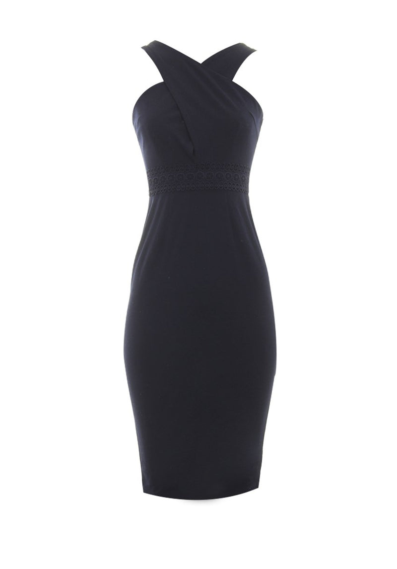 Navy Crochet Detail Waist Midi Dress