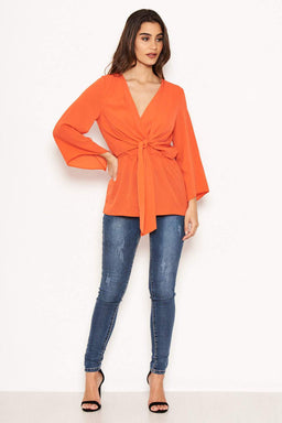 Orange Tie Front Top