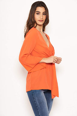 Orange Tie Front Top