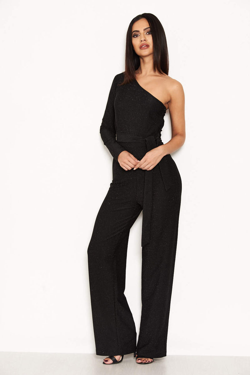 Black Glitter One Arm Jumpsuit