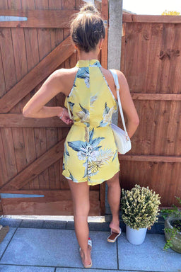 Yellow Frill Floral Printed Playsuit