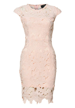 Pink Capped Crochet Dress with Short Sleeves