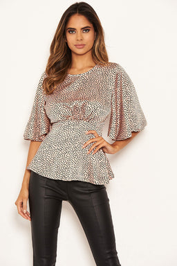 Pink Spotty Flared Blouse