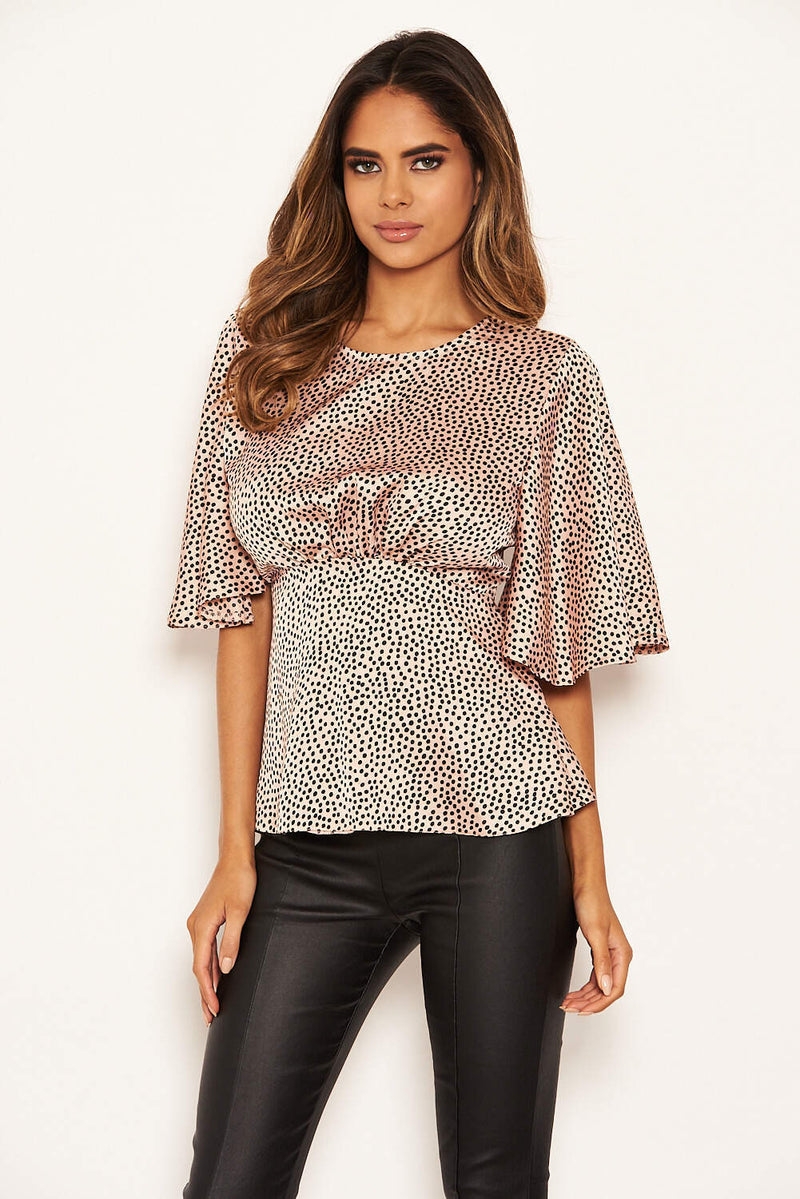 Pink Spotty Flared Blouse