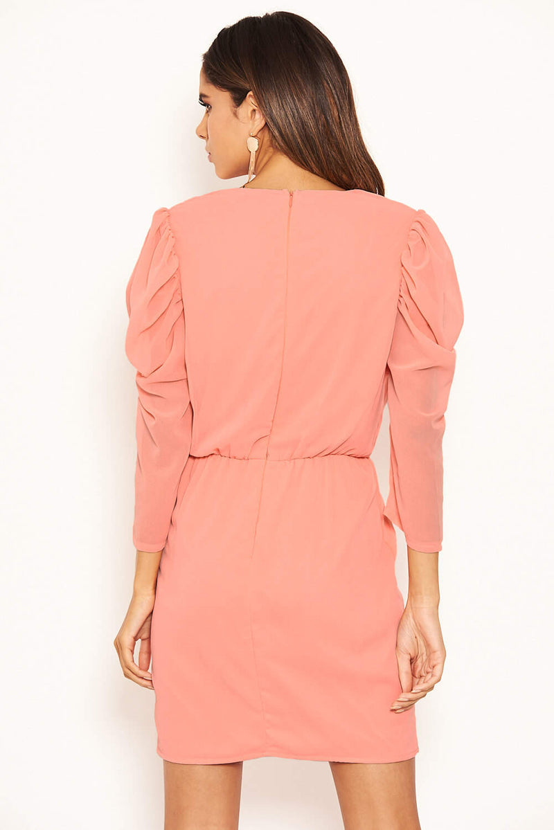 Peach Chiffon Frill Front Dress