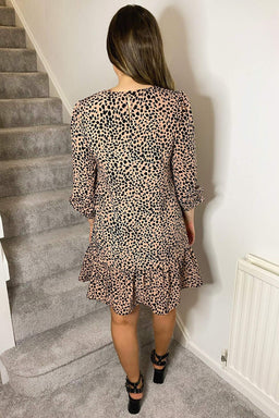 Peach Print Frill Hem Shift Dress