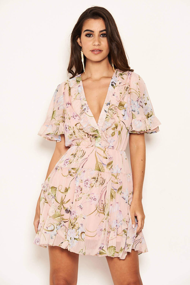 Pink Floral Frill Dress