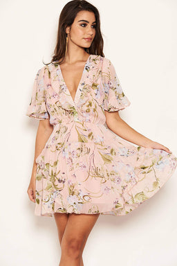 Pink Floral Frill Dress