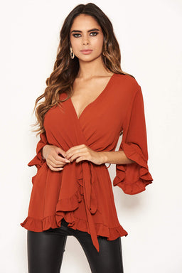 Rust Wrap Frill Top