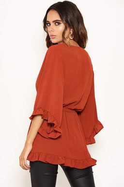 Rust Wrap Frill Top