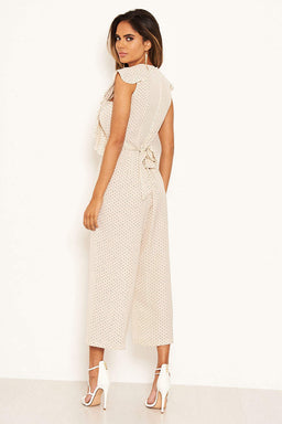 Stone Polka Dot Frill Panel Jumpsuit