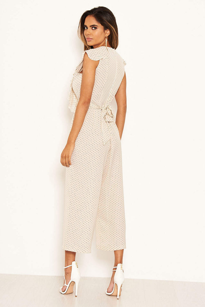 Stone Polka Dot Frill Panel Jumpsuit