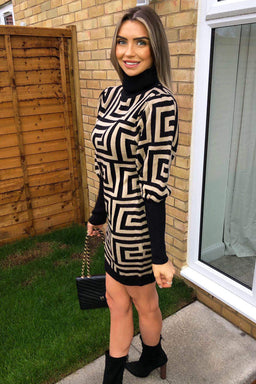 Stone Geo Print Knitted Dress