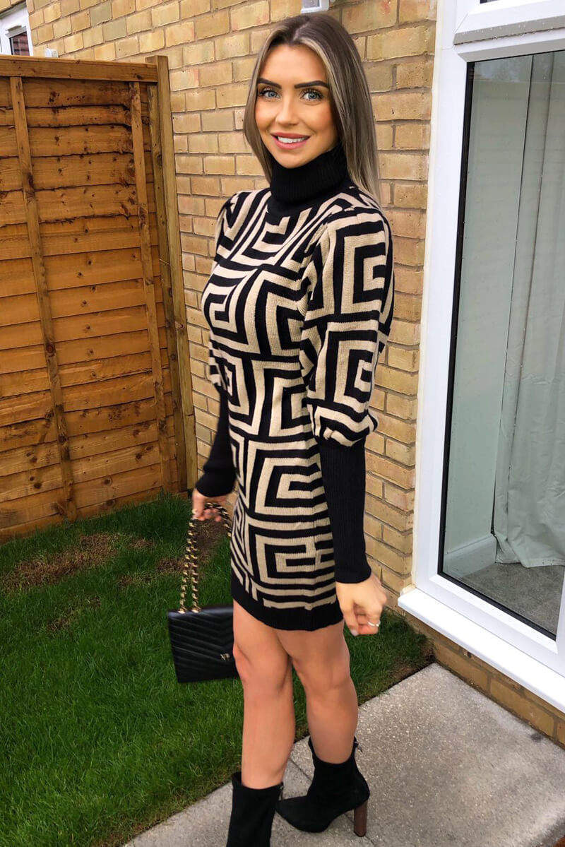 Stone Geo Print Knitted Dress
