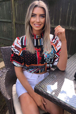 Open Back Elasticated Multi Print Top