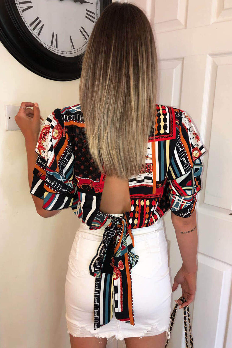 Open Back Elasticated Multi Print Top
