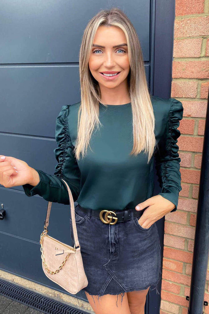 Teal Ruched Long Sleeve Top