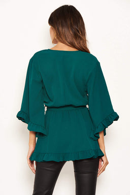 Teal Frill Wrap Top