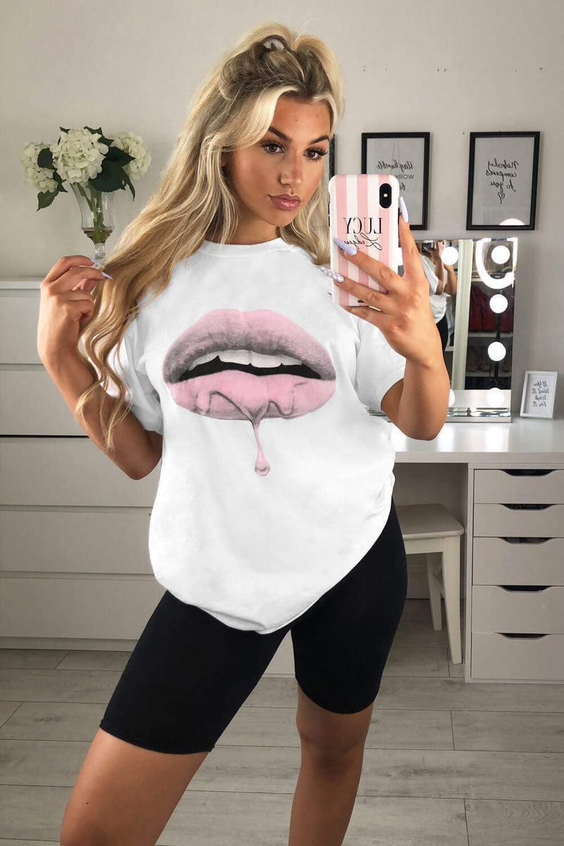 White Pink Lip T-Shirt