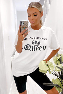White Social Distance Queen Tee