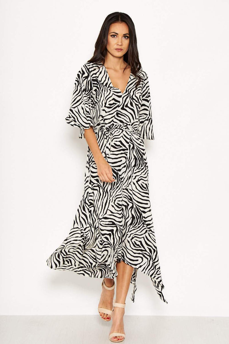 Zebra Print Wrap Maxi Dress
