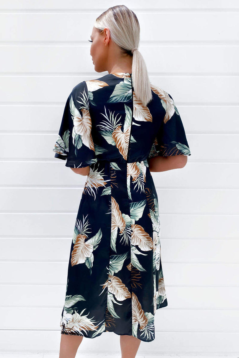 Black Printed Midi Dress