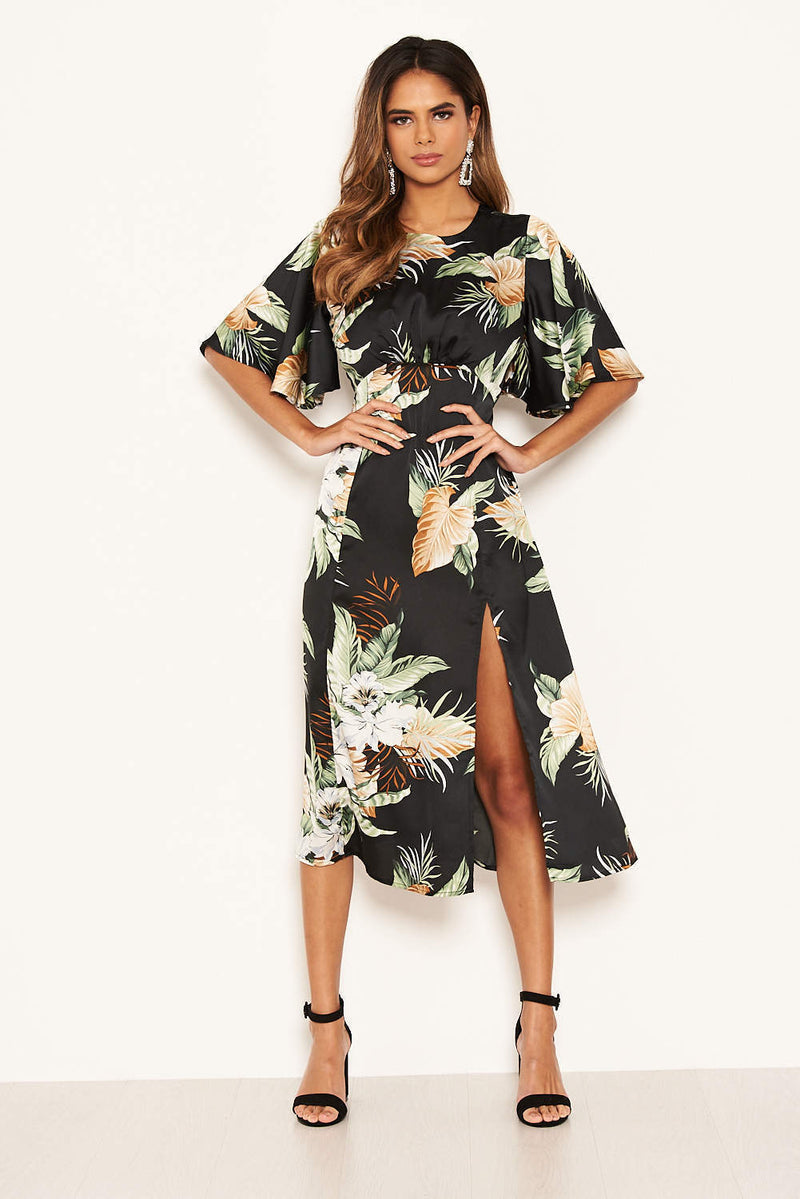 Black Printed Midi Dress